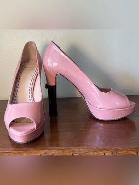 Moschino CheapandChic Pink Patent Leather Peep Toe Platform Pumps EU 38
